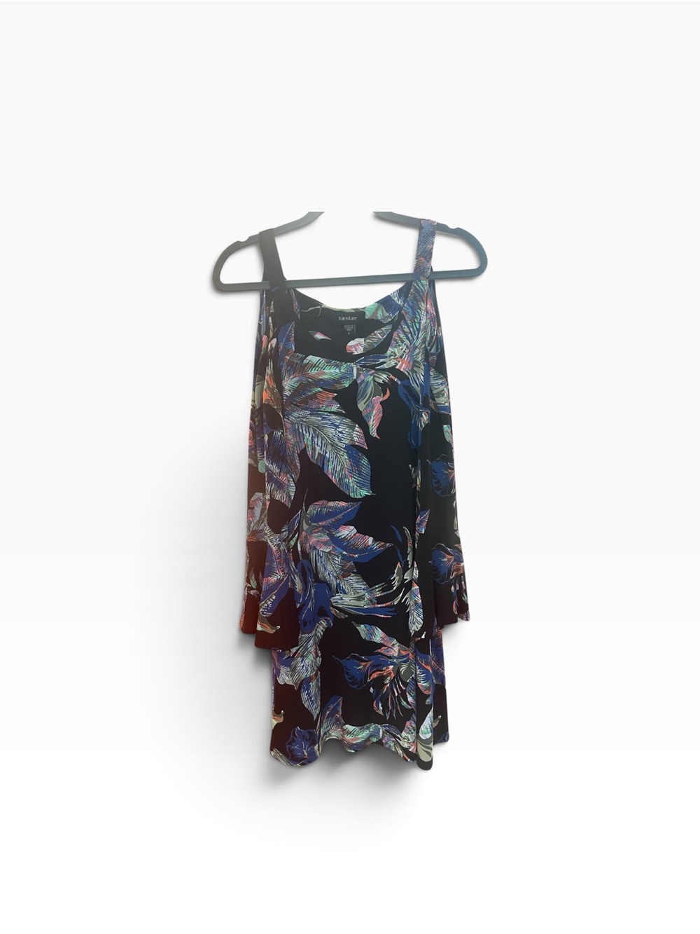 Karen Kane Black Floral Cold-Shoulder Midi Dress with Multicolor Leaves